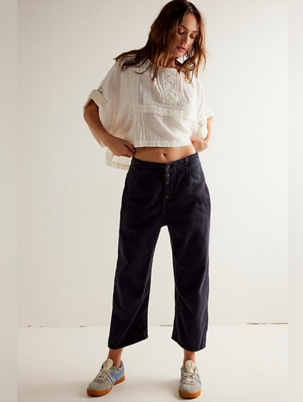 Free People We the Free Osaka Mid-Rise Barrel Jeans Baggy Pants Black Size 26